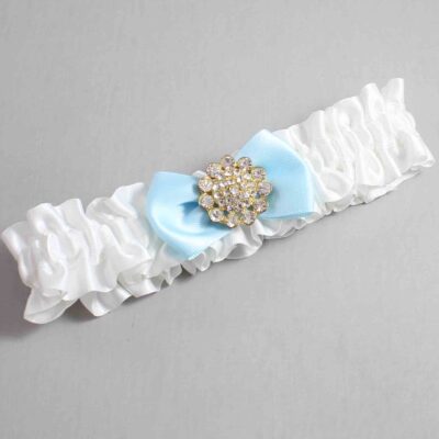 White and Alice Blue Satin Wedding Garter / White Wedding Garters / Wedding Garter / Custom Wedding Garter / Bridal Garter / Prom Garter / Linda Joyce Couture / Personalized Garter / Personalized Wedding Garter / Personalized Prom Garter