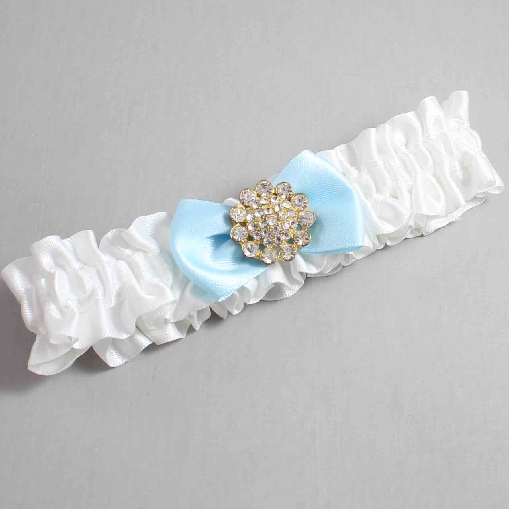 White and Alice Blue Satin Wedding Garter / White Wedding Garters / Wedding Garter / Custom Wedding Garter / Bridal Garter / Prom Garter / Linda Joyce Couture / Personalized Garter / Personalized Wedding Garter / Personalized Prom Garter