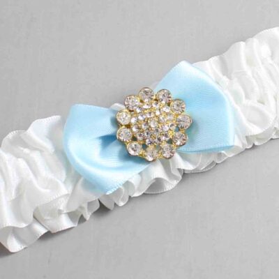 White and Alice Blue Satin Wedding Garter / White Wedding Garters / Wedding Garter / Custom Wedding Garter / Bridal Garter / Prom Garter / Linda Joyce Couture / Personalized Garter / Personalized Wedding Garter / Personalized Prom Garter