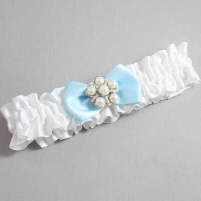 White and Alice Blue Satin Wedding Garter / White Wedding Garters / Wedding Garter / Custom Wedding Garter / Bridal Garter / Prom Garter / Linda Joyce Couture / Personalized Garter / Personalized Wedding Garter / Personalized Prom Garter