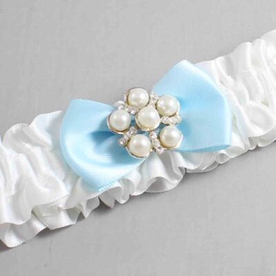 White and Alice Blue Satin Wedding Garter / White Wedding Garters / Wedding Garter / Custom Wedding Garter / Bridal Garter / Prom Garter / Linda Joyce Couture / Personalized Garter / Personalized Wedding Garter / Personalized Prom Garter