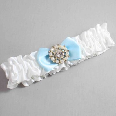 White and Alice Blue Satin Wedding Garter / White Wedding Garters / Wedding Garter / Custom Wedding Garter / Bridal Garter / Prom Garter / Linda Joyce Couture / Personalized Garter / Personalized Wedding Garter / Personalized Prom Garter