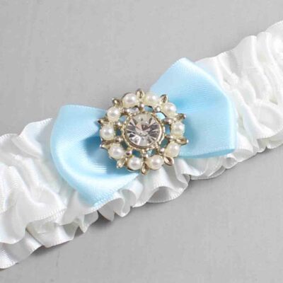 White and Alice Blue Satin Wedding Garter / White Wedding Garters / Wedding Garter / Custom Wedding Garter / Bridal Garter / Prom Garter / Linda Joyce Couture / Personalized Garter / Personalized Wedding Garter / Personalized Prom Garter