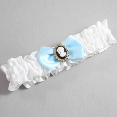 White and Alice Blue Satin Wedding Garter / White Wedding Garters / Wedding Garter / Custom Wedding Garter / Bridal Garter / Prom Garter / Linda Joyce Couture / Personalized Garter / Personalized Wedding Garter / Personalized Prom Garter