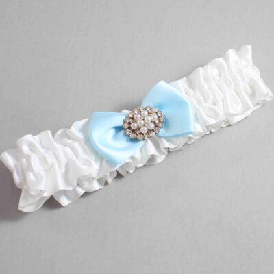White and Alice Blue Satin Wedding Garter / White Wedding Garters / Wedding Garter / Custom Wedding Garter / Bridal Garter / Prom Garter / Linda Joyce Couture / Personalized Garter / Personalized Wedding Garter / Personalized Prom Garter