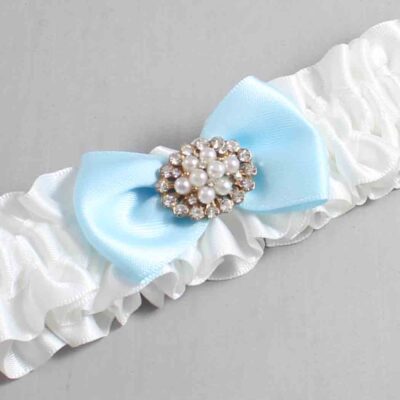 White and Alice Blue Satin Wedding Garter / White Wedding Garters / Wedding Garter / Custom Wedding Garter / Bridal Garter / Prom Garter / Linda Joyce Couture / Personalized Garter / Personalized Wedding Garter / Personalized Prom Garter