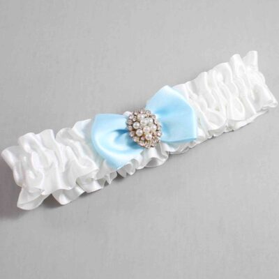 White and Alice Blue Satin Wedding Garter / White Wedding Garters / Wedding Garter / Custom Wedding Garter / Bridal Garter / Prom Garter / Linda Joyce Couture / Personalized Garter / Personalized Wedding Garter / Personalized Prom Garter