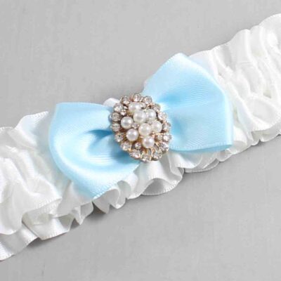 White and Alice Blue Satin Wedding Garter / White Wedding Garters / Wedding Garter / Custom Wedding Garter / Bridal Garter / Prom Garter / Linda Joyce Couture / Personalized Garter / Personalized Wedding Garter / Personalized Prom Garter