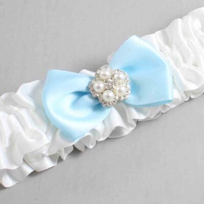 White and Alice Blue Satin Wedding Garter / White Wedding Garters / Wedding Garter / Custom Wedding Garter / Bridal Garter / Prom Garter / Linda Joyce Couture / Personalized Garter / Personalized Wedding Garter / Personalized Prom Garter