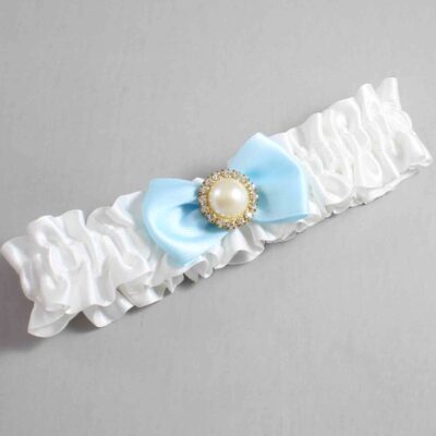 White and Alice Blue Satin Wedding Garter / White Wedding Garters / Wedding Garter / Custom Wedding Garter / Bridal Garter / Prom Garter / Linda Joyce Couture / Personalized Garter / Personalized Wedding Garter / Personalized Prom Garter