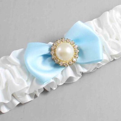 White and Alice Blue Satin Wedding Garter / White Wedding Garters / Wedding Garter / Custom Wedding Garter / Bridal Garter / Prom Garter / Linda Joyce Couture / Personalized Garter / Personalized Wedding Garter / Personalized Prom Garter
