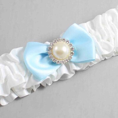White and Alice Blue Satin Wedding Garter / White Wedding Garters / Wedding Garter / Custom Wedding Garter / Bridal Garter / Prom Garter / Linda Joyce Couture / Personalized Garter / Personalized Wedding Garter / Personalized Prom Garter
