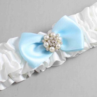 White and Alice Blue Satin Wedding Garter / White Wedding Garters / Wedding Garter / Custom Wedding Garter / Bridal Garter / Prom Garter / Linda Joyce Couture / Personalized Garter / Personalized Wedding Garter / Personalized Prom Garter
