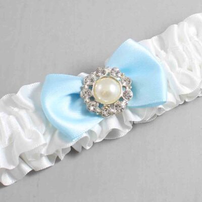 White and Alice Blue Satin Wedding Garter / White Wedding Garters / Wedding Garter / Custom Wedding Garter / Bridal Garter / Prom Garter / Linda Joyce Couture / Personalized Garter / Personalized Wedding Garter / Personalized Prom Garter