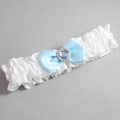 White and Alice Blue Satin Wedding Garter / White Wedding Garters / Wedding Garter / Custom Wedding Garter / Bridal Garter / Prom Garter / Linda Joyce Couture / Personalized Garter / Personalized Wedding Garter / Personalized Prom Garter