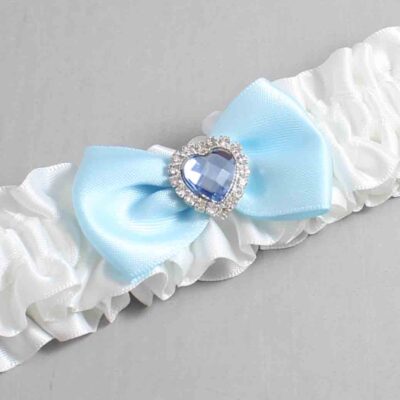 White and Alice Blue Satin Wedding Garter / White Wedding Garters / Wedding Garter / Custom Wedding Garter / Bridal Garter / Prom Garter / Linda Joyce Couture / Personalized Garter / Personalized Wedding Garter / Personalized Prom Garter