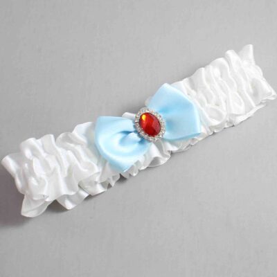 White and Alice Blue Satin Wedding Garter / White Wedding Garters / Wedding Garter / Custom Wedding Garter / Bridal Garter / Prom Garter / Linda Joyce Couture / Personalized Garter / Personalized Wedding Garter / Personalized Prom Garter
