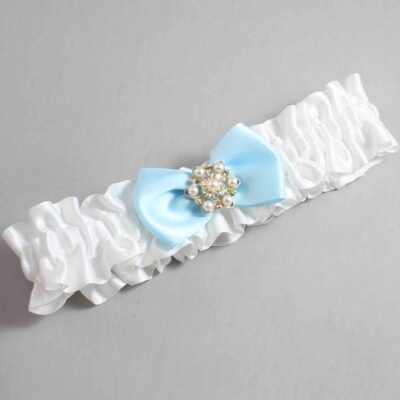 White and Alice Blue Satin Wedding Garter / White Wedding Garters / Wedding Garter / Custom Wedding Garter / Bridal Garter / Prom Garter / Linda Joyce Couture / Personalized Garter / Personalized Wedding Garter / Personalized Prom Garter