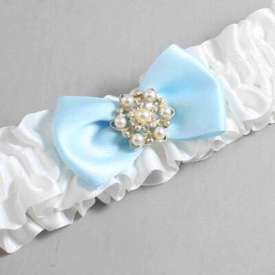 White and Alice Blue Satin Wedding Garter / White Wedding Garters / Wedding Garter / Custom Wedding Garter / Bridal Garter / Prom Garter / Linda Joyce Couture / Personalized Garter / Personalized Wedding Garter / Personalized Prom Garter