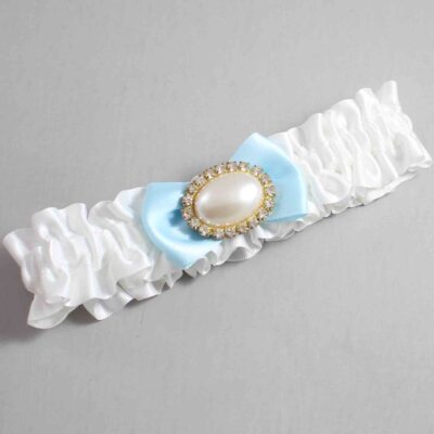 White and Alice Blue Satin Wedding Garter / White Wedding Garters / Wedding Garter / Custom Wedding Garter / Bridal Garter / Prom Garter / Linda Joyce Couture / Personalized Garter / Personalized Wedding Garter / Personalized Prom Garter