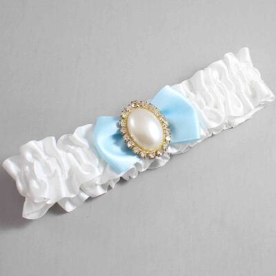 White and Alice Blue Satin Wedding Garter / White Wedding Garters / Wedding Garter / Custom Wedding Garter / Bridal Garter / Prom Garter / Linda Joyce Couture / Personalized Garter / Personalized Wedding Garter / Personalized Prom Garter