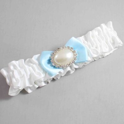 White and Alice Blue Satin Wedding Garter / White Wedding Garters / Wedding Garter / Custom Wedding Garter / Bridal Garter / Prom Garter / Linda Joyce Couture / Personalized Garter / Personalized Wedding Garter / Personalized Prom Garter