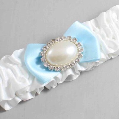 White and Alice Blue Satin Wedding Garter / White Wedding Garters / Wedding Garter / Custom Wedding Garter / Bridal Garter / Prom Garter / Linda Joyce Couture / Personalized Garter / Personalized Wedding Garter / Personalized Prom Garter