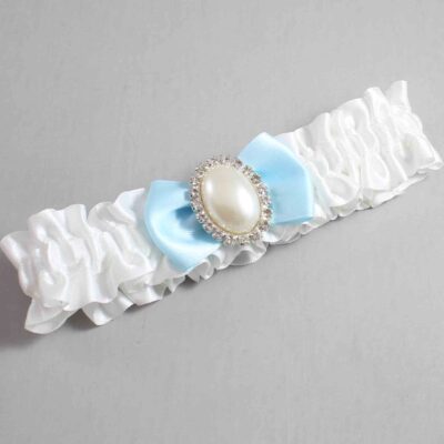 White and Alice Blue Satin Wedding Garter / White Wedding Garters / Wedding Garter / Custom Wedding Garter / Bridal Garter / Prom Garter / Linda Joyce Couture / Personalized Garter / Personalized Wedding Garter / Personalized Prom Garter