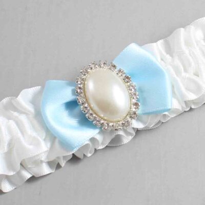 White and Alice Blue Satin Wedding Garter / White Wedding Garters / Wedding Garter / Custom Wedding Garter / Bridal Garter / Prom Garter / Linda Joyce Couture / Personalized Garter / Personalized Wedding Garter / Personalized Prom Garter