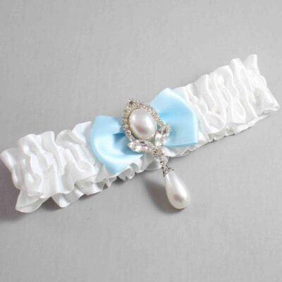 White and Alice Blue Satin Wedding Garter / White Wedding Garters / Wedding Garter / Custom Wedding Garter / Bridal Garter / Prom Garter / Linda Joyce Couture / Personalized Garter / Personalized Wedding Garter / Personalized Prom Garter