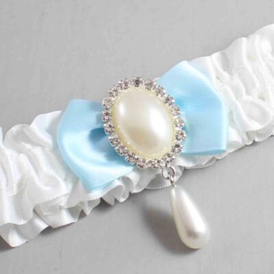 White and Alice Blue Satin Wedding Garter / White Wedding Garters / Wedding Garter / Custom Wedding Garter / Bridal Garter / Prom Garter / Linda Joyce Couture / Personalized Garter / Personalized Wedding Garter / Personalized Prom Garter