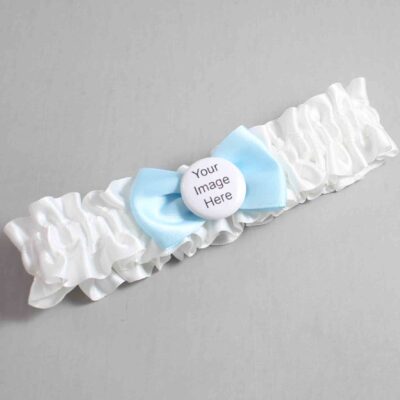 White and Alice Blue Satin Wedding Garter / White Wedding Garters / Wedding Garter / Custom Wedding Garter / Bridal Garter / Prom Garter / Linda Joyce Couture / Personalized Garter / Personalized Wedding Garter / Personalized Prom Garter