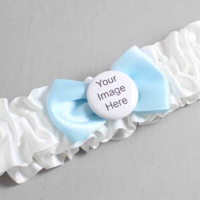 White and Alice Blue Satin Wedding Garter / White Wedding Garters / Wedding Garter / Custom Wedding Garter / Bridal Garter / Prom Garter / Linda Joyce Couture / Personalized Garter / Personalized Wedding Garter / Personalized Prom Garter