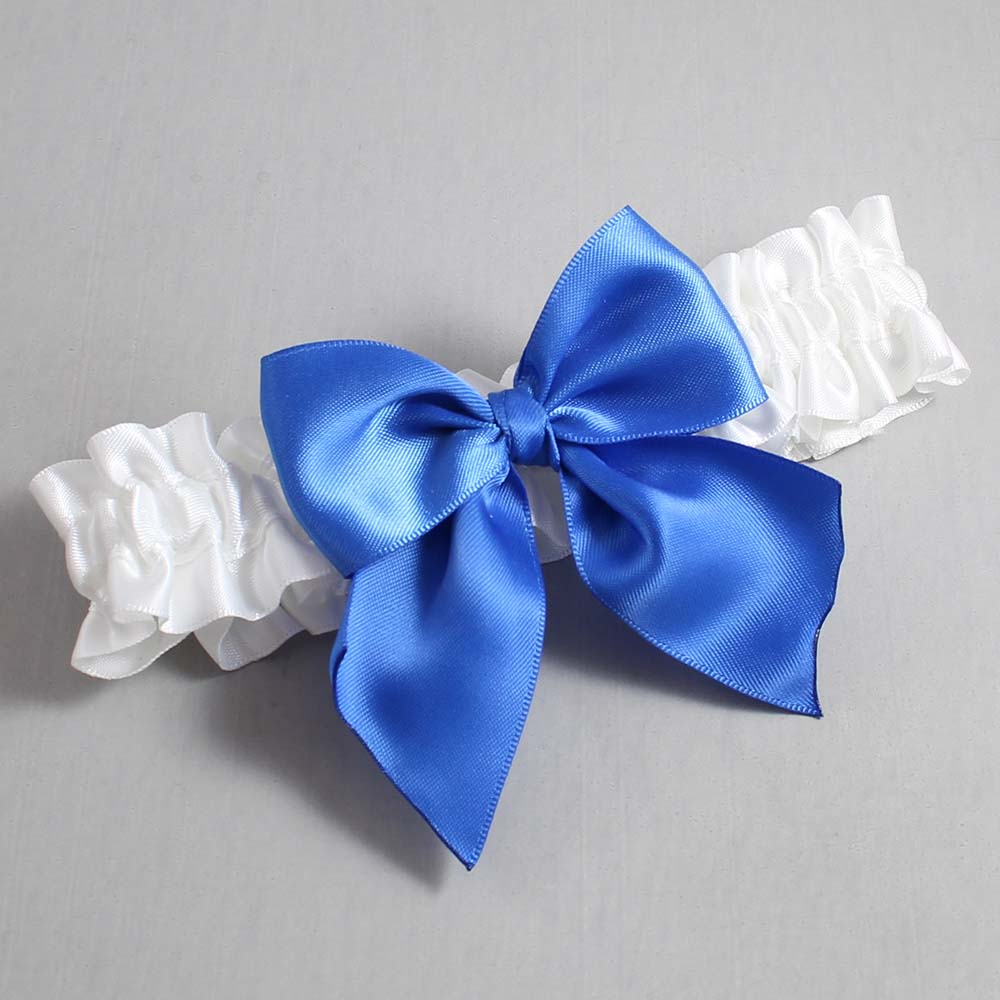 White and Royal Blue Satin Wedding Garter / White and Blue Wedding Garters / Wedding Garter / Custom Wedding Garter / Bridal Garter / Prom Garter / Linda Joyce Couture / Personalized Garter / Personalized Wedding Garter / Personalized Prom Garter