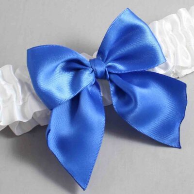 White and Royal Blue Satin Wedding Garter / White and Blue Wedding Garters / Wedding Garter / Custom Wedding Garter / Bridal Garter / Prom Garter / Linda Joyce Couture / Personalized Garter / Personalized Wedding Garter / Personalized Prom Garter