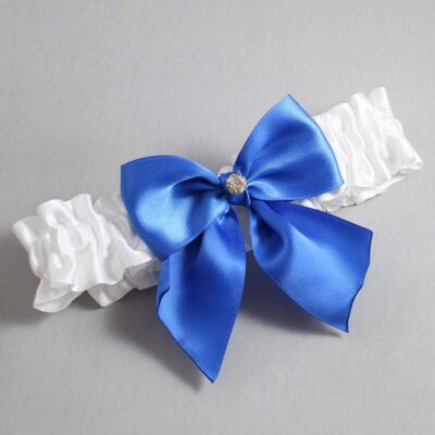 White and Royal Blue Satin Wedding Garter / White and Blue Wedding Garters / Wedding Garter / Custom Wedding Garter / Bridal Garter / Prom Garter / Linda Joyce Couture / Personalized Garter / Personalized Wedding Garter / Personalized Prom Garter