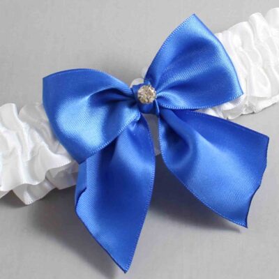 White and Royal Blue Satin Wedding Garter / White and Blue Wedding Garters / Wedding Garter / Custom Wedding Garter / Bridal Garter / Prom Garter / Linda Joyce Couture / Personalized Garter / Personalized Wedding Garter / Personalized Prom Garter