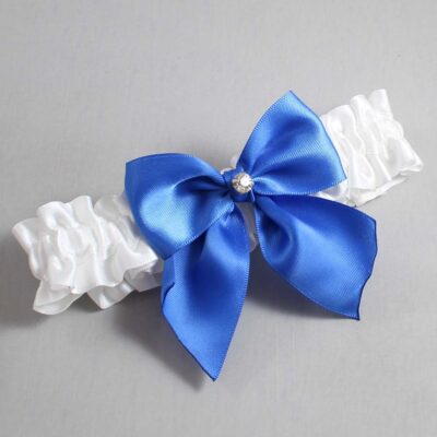 White and Royal Blue Satin Wedding Garter / White and Blue Wedding Garters / Wedding Garter / Custom Wedding Garter / Bridal Garter / Prom Garter / Linda Joyce Couture / Personalized Garter / Personalized Wedding Garter / Personalized Prom Garter