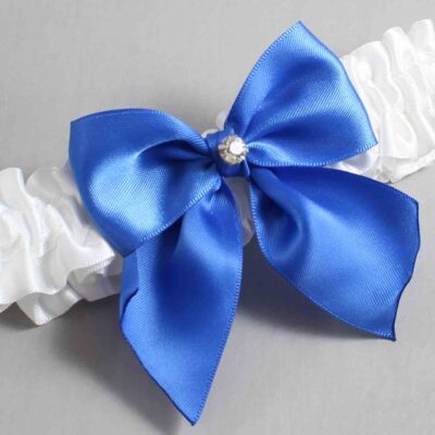 White and Royal Blue Satin Wedding Garter / White and Blue Wedding Garters / Wedding Garter / Custom Wedding Garter / Bridal Garter / Prom Garter / Linda Joyce Couture / Personalized Garter / Personalized Wedding Garter / Personalized Prom Garter