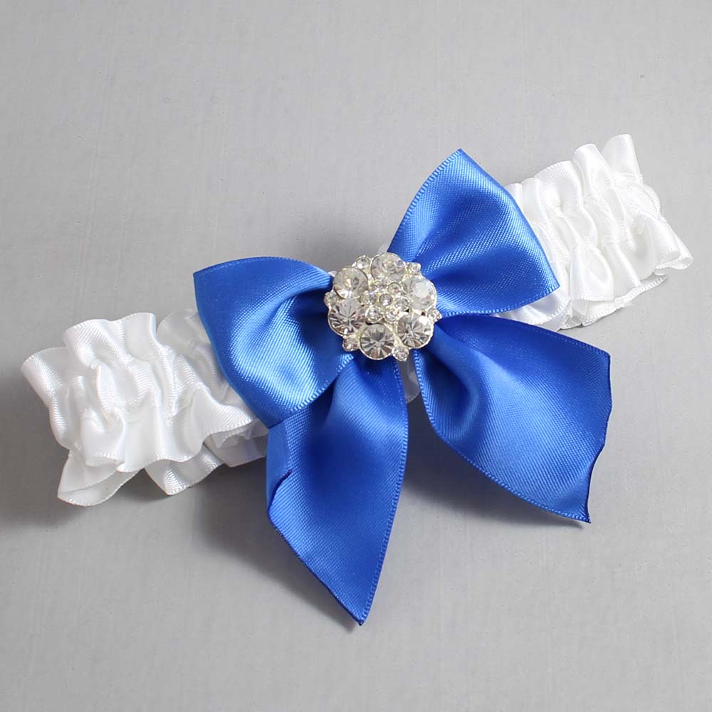 White and Royal Blue Satin Wedding Garter / White and Blue Wedding Garters / Wedding Garter / Custom Wedding Garter / Bridal Garter / Prom Garter / Linda Joyce Couture / Personalized Garter / Personalized Wedding Garter / Personalized Prom Garter