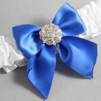 White and Royal Blue Satin Wedding Garter / White and Blue Wedding Garters / Wedding Garter / Custom Wedding Garter / Bridal Garter / Prom Garter / Linda Joyce Couture / Personalized Garter / Personalized Wedding Garter / Personalized Prom Garter