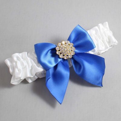 White and Royal Blue Satin Wedding Garter / White and Blue Wedding Garters / Wedding Garter / Custom Wedding Garter / Bridal Garter / Prom Garter / Linda Joyce Couture / Personalized Garter / Personalized Wedding Garter / Personalized Prom Garter