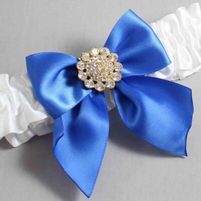 White and Royal Blue Satin Wedding Garter / White and Blue Wedding Garters / Wedding Garter / Custom Wedding Garter / Bridal Garter / Prom Garter / Linda Joyce Couture / Personalized Garter / Personalized Wedding Garter / Personalized Prom Garter