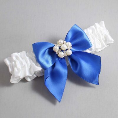 White and Royal Blue Satin Wedding Garter / White and Blue Wedding Garters / Wedding Garter / Custom Wedding Garter / Bridal Garter / Prom Garter / Linda Joyce Couture / Personalized Garter / Personalized Wedding Garter / Personalized Prom Garter