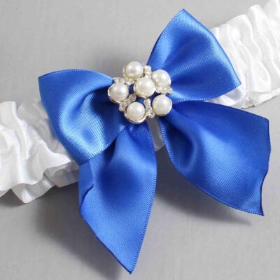 White and Royal Blue Satin Wedding Garter / White and Blue Wedding Garters / Wedding Garter / Custom Wedding Garter / Bridal Garter / Prom Garter / Linda Joyce Couture / Personalized Garter / Personalized Wedding Garter / Personalized Prom Garter