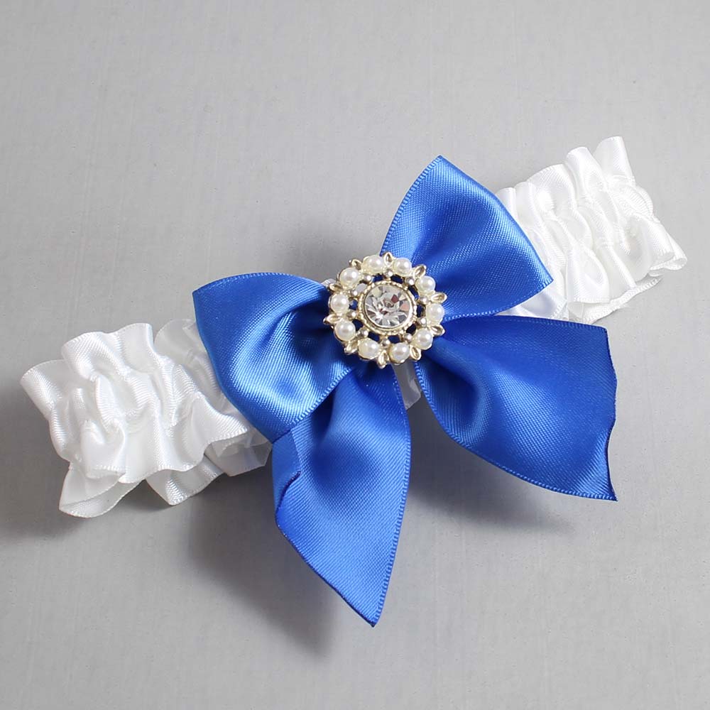 White and Royal Blue Satin Wedding Garter / White and Blue Wedding Garters / Wedding Garter / Custom Wedding Garter / Bridal Garter / Prom Garter / Linda Joyce Couture / Personalized Garter / Personalized Wedding Garter / Personalized Prom Garter
