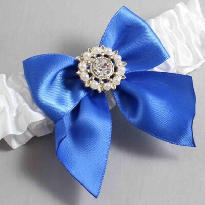 White and Royal Blue Satin Wedding Garter / White and Blue Wedding Garters / Wedding Garter / Custom Wedding Garter / Bridal Garter / Prom Garter / Linda Joyce Couture / Personalized Garter / Personalized Wedding Garter / Personalized Prom Garter