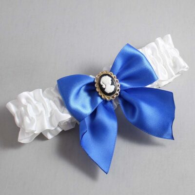 White and Royal Blue Satin Wedding Garter / White and Blue Wedding Garters / Wedding Garter / Custom Wedding Garter / Bridal Garter / Prom Garter / Linda Joyce Couture / Personalized Garter / Personalized Wedding Garter / Personalized Prom Garter