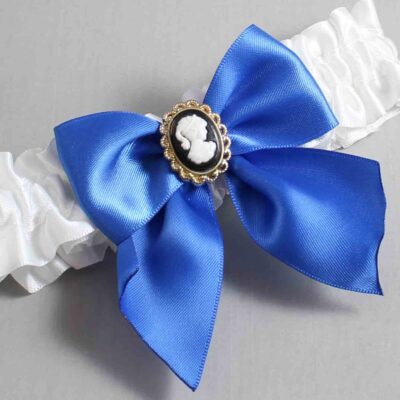 White and Royal Blue Satin Wedding Garter / White and Blue Wedding Garters / Wedding Garter / Custom Wedding Garter / Bridal Garter / Prom Garter / Linda Joyce Couture / Personalized Garter / Personalized Wedding Garter / Personalized Prom Garter