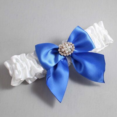 White and Royal Blue Satin Wedding Garter / White and Blue Wedding Garters / Wedding Garter / Custom Wedding Garter / Bridal Garter / Prom Garter / Linda Joyce Couture / Personalized Garter / Personalized Wedding Garter / Personalized Prom Garter